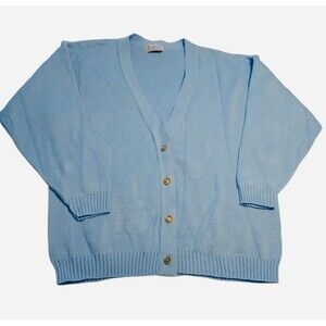 VTG Nan Dorsey Cardigan Medium Light Blue V Neck Gold Button Cosby Sweater